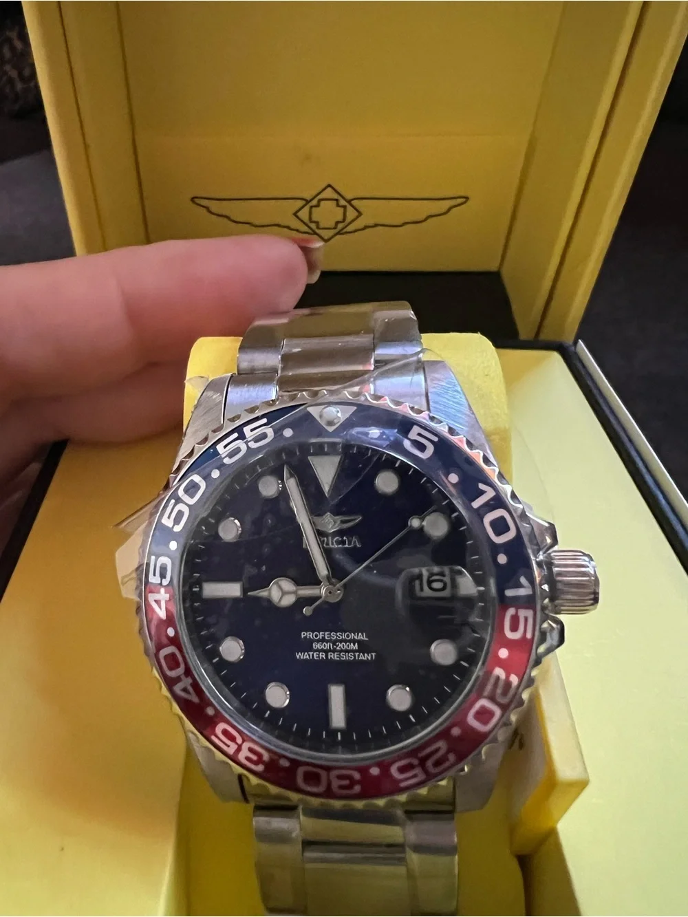 Invicta Men’s Stainless Steel Watch in Blue and Red Bezel